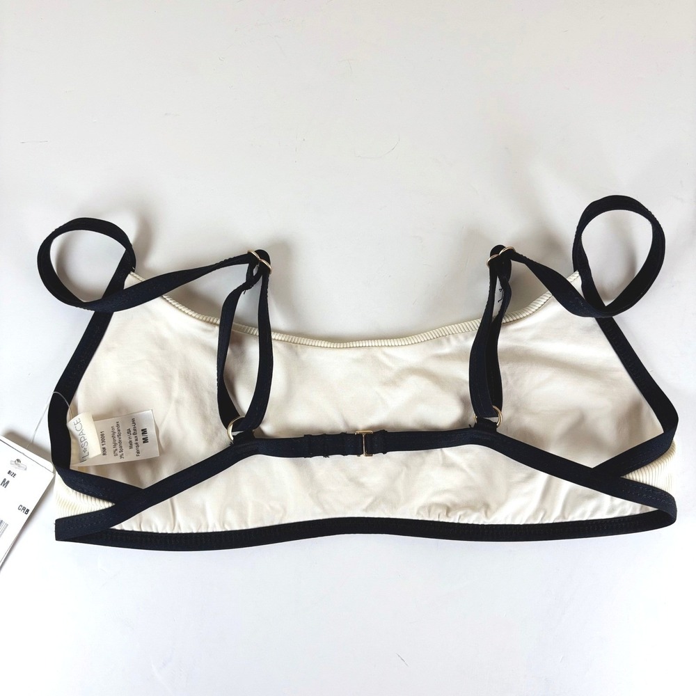 L*Space Gemma Ribbed Bikini Top Swim Bralette Women's M Ivory Black Trim NWT - Picture 3 of 6